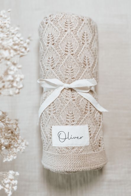 Hovedbilde Babyteppe med navn - Beige løvfall