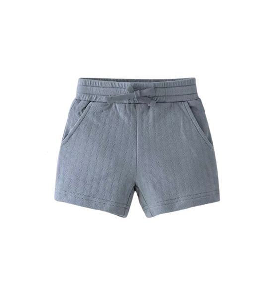 Stålblå shorts i økologisk bomull - pointelle