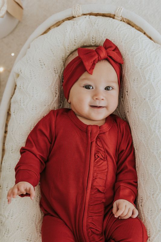 Bright christmas red bambus julepysjamas med volang