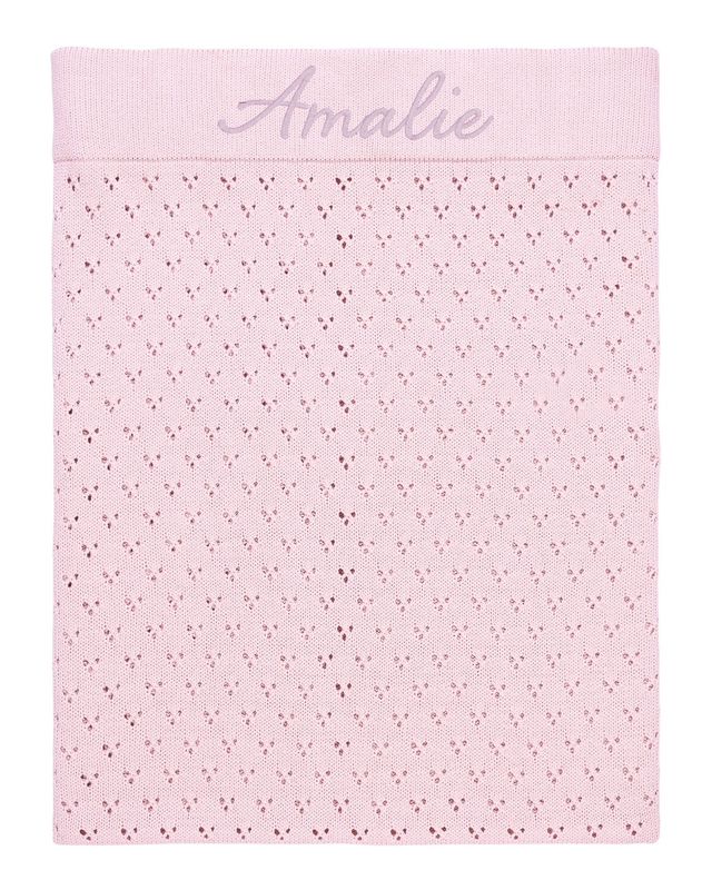 Babyteppe med navn - Pointelle lysrosa