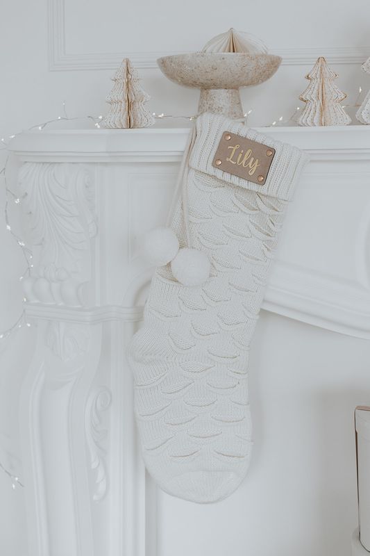 Julestrømpe med navn  i metalliske bokstaver- off white