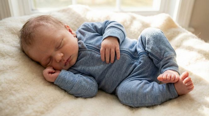 Hovedbilde Melert vinterblå pysjamas i 100% merinoull