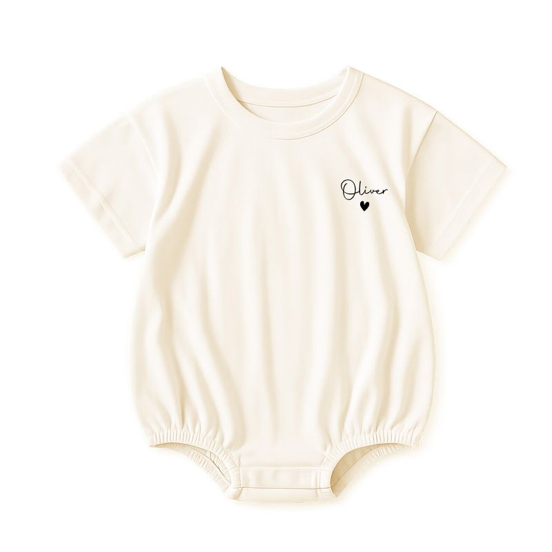Lys sand t-skjorte romper i økologisk bomull med navn