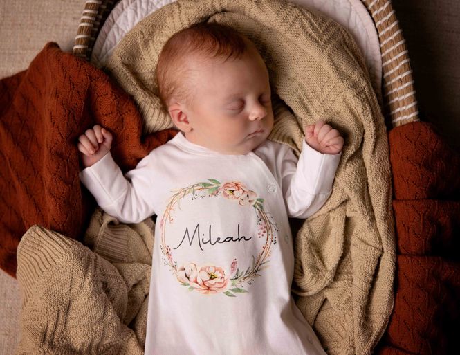 Hovedbilde Pysjamas med navn og blomsterprint